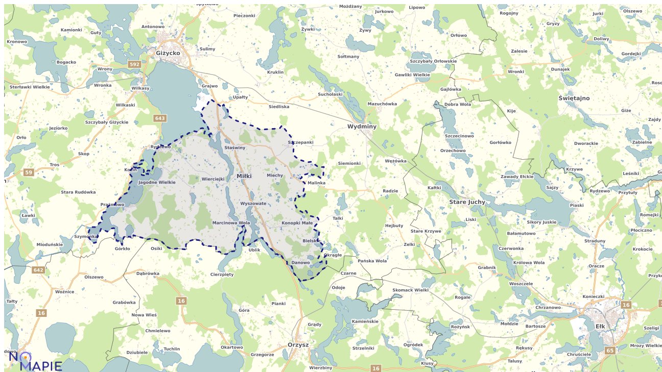 Mapa obszarów ochrony przyrody Miłek